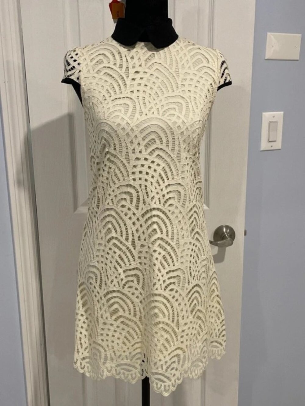 Zara Women’s Ivory Lace Peter Pan Collar Dress S NWT
